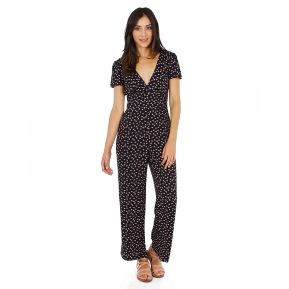Free People Empire Waist Mia Black Peach Jumpsuit XS - Picture 1 of 11